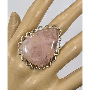 Rose Quartz Ring Sterling Silver: Handmade Adjustable Statement Jewelry